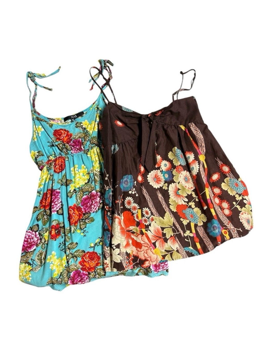 Two floral F21 spaghetti strap tops